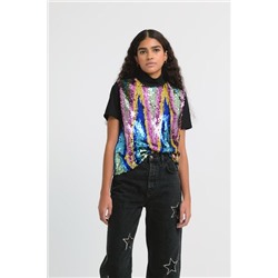 Camiseta cuello alto lentejuelas