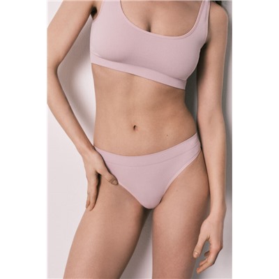 Tanga ancha canalé sin costuras rosa