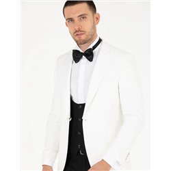 Beyaz Ex. Slim Fit Yelekli Smokin