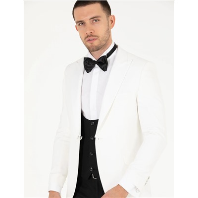 Beyaz Ex. Slim Fit Yelekli Smokin