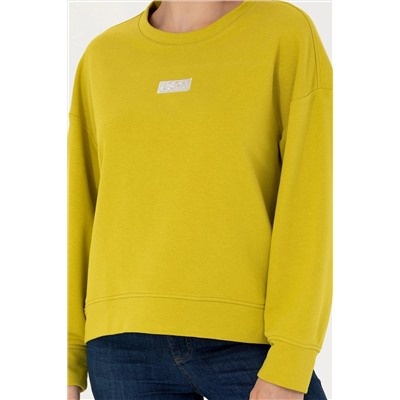 Kadın Fıstık Yeşili Bisiklet Yaka Basic Sweatshirt