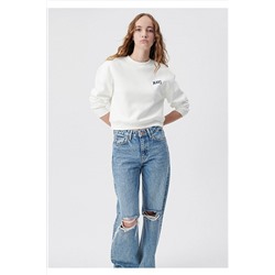 Mavi Logo Baskılı Beyaz Crop Sweatshirt 1611601-70057