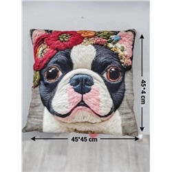 Наволочка декоративная Собака с цветами серый