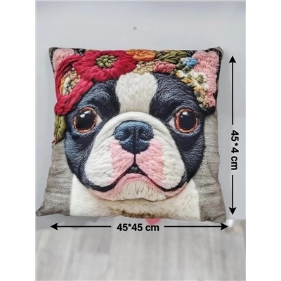 Наволочка декоративная Собака с цветами серый