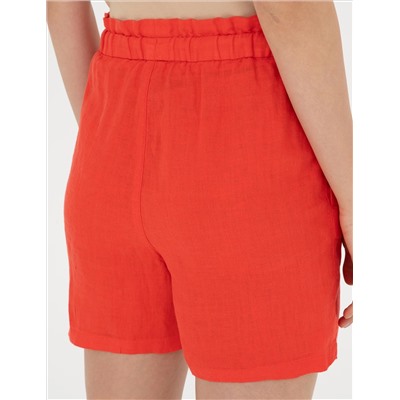 Nar Çiçeği Keten Comfort Fit Bermuda Şort