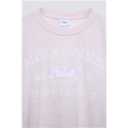 SLOGAN T-SHIRT WITH FLORAL EMBROIDERY