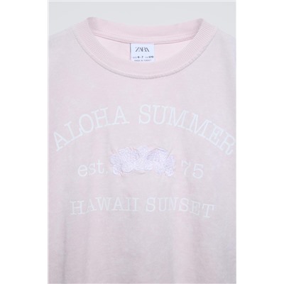 SLOGAN T-SHIRT WITH FLORAL EMBROIDERY