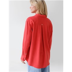 Свободная удлиненная блузка с карманом изо льна с вискозой