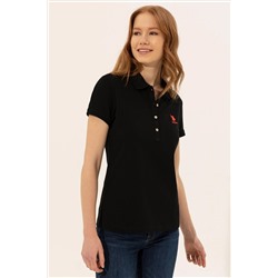 Kadın Siyah Basic Polo Yaka Tişört