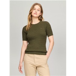 Short-Sleeve Cable Knit Sweater