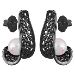 Серьги (Майорка 10мм белая; покрытие черный родий), Есть комплект