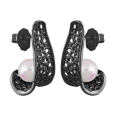 Серьги (Майорка 10мм белая; покрытие черный родий), Есть комплект