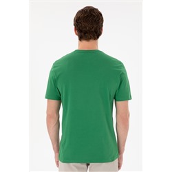 Erkek Regular Fit Bisiklet Yaka Yeşil Basic Tişört