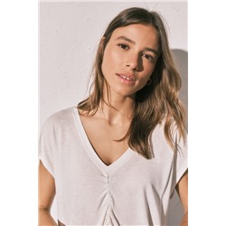 Camiseta corta viscosa lino beige