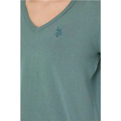 Kadın Mint V - Yaka Basic Kazak