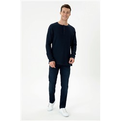 Erkek Lacivert Bisiklet Yaka Comfort Sweatshirt