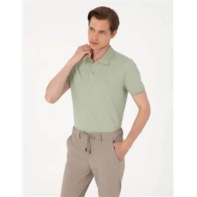 Çağla Yeşili Slim Fit %100 Pamuk Polo Yaka Basic Tişört