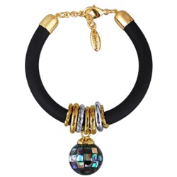 Браслет Гевея (гелиотис 16мм, каучук черный; покрытие золото) 19-22см, Есть комплект