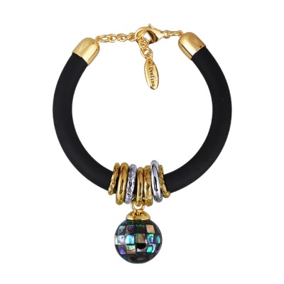 Браслет Гевея (гелиотис 16мм, каучук черный; покрытие золото) 19-22см, Есть комплект