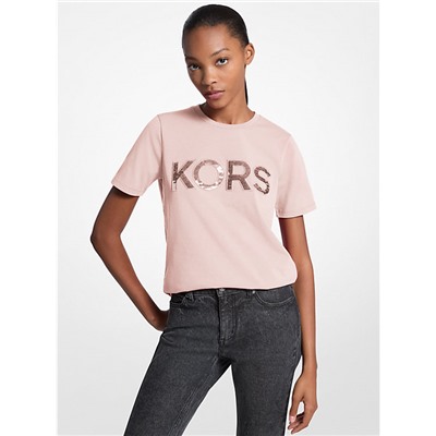 Michael Kors Outlet Sequined Logo Cotton T-Shirt