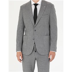 Gri Ekstra Slim Fit Çizgili Takım Elbise