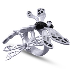 Кольцо Стрекоза (эмаль черная, серая; покрытие матовый родий), Есть комплект