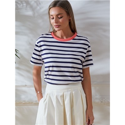 Футболка в горизонтальную полоску из премиального хлопка с эластаном