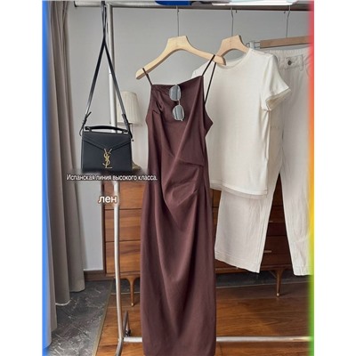 Женское льняное платье комбинация на тонких бретелях МАССИМО Д