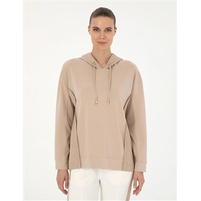 Bej Oversize Kapüşonlu Modal Kumaş Sweatshirt