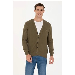 Erkek Haki Melanj Basic Triko Hırka