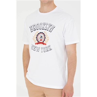 Erkek Beyaz Comfort Bisiklet Yaka Tişört