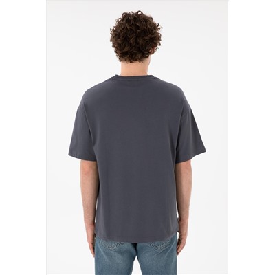 Erkek Oversize Fit Bisiklet Yaka Antrasit Tişört