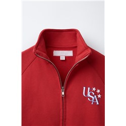 RAISED PRINT ZIP-UP SWEATSHIRT