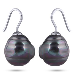 Серьги (Майорка 14мм барочный темно-серый хамелеон; покрытие родий), Есть комплект