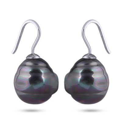 Серьги (Майорка 14мм барочный темно-серый хамелеон; покрытие родий), Есть комплект