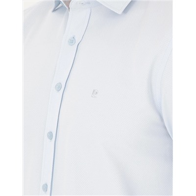 Açık Mavi Slim Fit Armürlü Uzun Kollu Gömlek