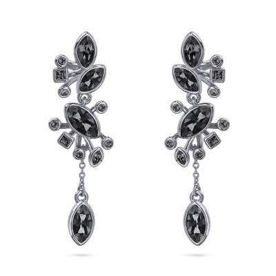 Серьги Эйва (кристаллы SW темно-серые; покрытие родий), Есть комплект