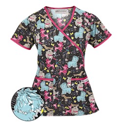 UA Dog Park Black Mock Wrap Print Scrub Top