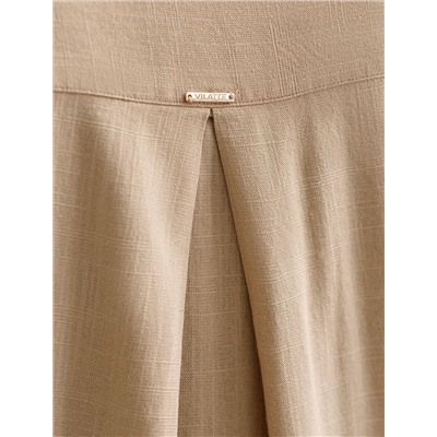 Свободная удлиненная блузка с карманом изо льна с вискозой