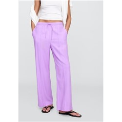 Mid Rise Linen-Blend Pull-On Wide-Leg Pants