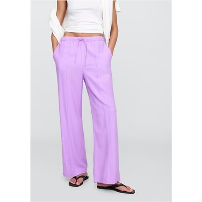 Mid Rise Linen-Blend Pull-On Wide-Leg Pants