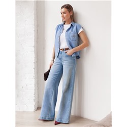 Укороченная блузка с коротким рукавом из джинсового лиоцелла