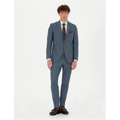 %100 Yün Koyu Mavi Ekstra Slim Fit Takım Elbise