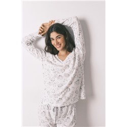 Pijama largo canalé soft blanco estampado Moomin