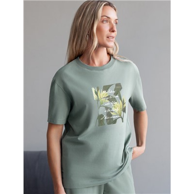 Футболка с принтом свободная эластичная из премиального хлопка