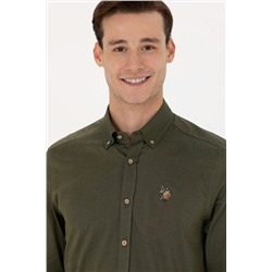 Erkek Haki Uzun Kollu Basic Gömlek