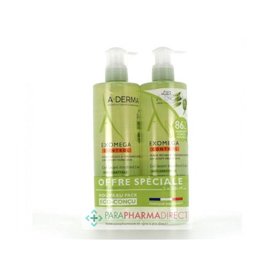 A-Derma Exomega Control Gel Lavant Emollient Anti-Grattage 2x500mlLot  × 2