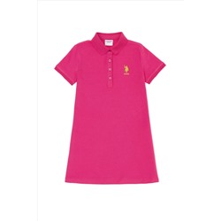 Kız Çocuk Fuşya Polo Yaka Örme Elbise