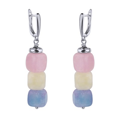 Серьги Селена (кварц карамельный микс 7-8 мм; покрытие родий), Есть комплект