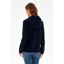 Kadın Lacivert Basic Kapüşonlu Sweatshirt